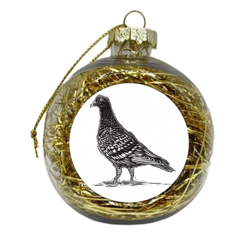 Black & White Pigeon Linocut - xmas bauble by Adam Regester