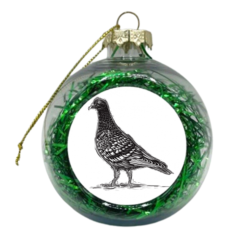 Black & White Pigeon Linocut - xmas bauble by Adam Regester