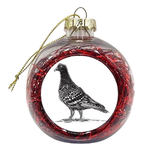 Black & White Pigeon Linocut - xmas bauble by Adam Regester