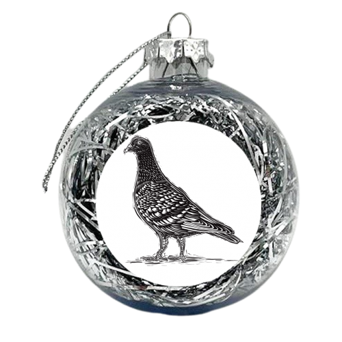 Black & White Pigeon Linocut - xmas bauble by Adam Regester