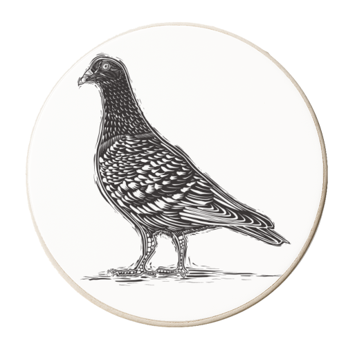 Black & White Pigeon Linocut - personalised beer coaster by Adam Regester