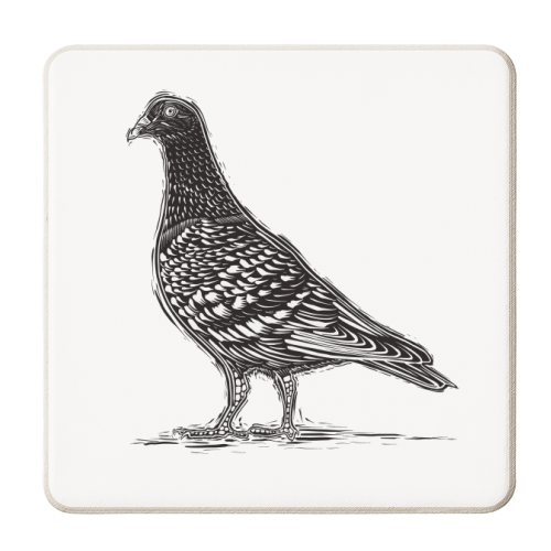 Black & White Pigeon Linocut - personalised beer coaster by Adam Regester