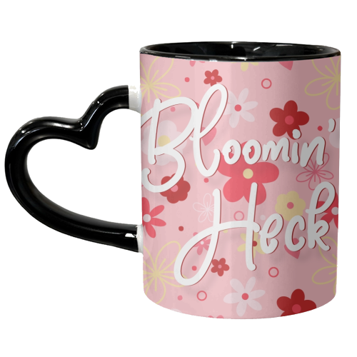 Bloomin heck pink floral print - unique mug by The Girl Next Draw