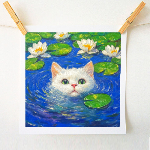 Blooming White Cat - A1 - A4 art print by DejaReve