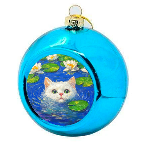 Blooming White Cat - colourful christmas bauble by DejaReve