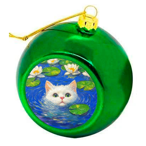 Blooming White Cat - colourful christmas bauble by DejaReve