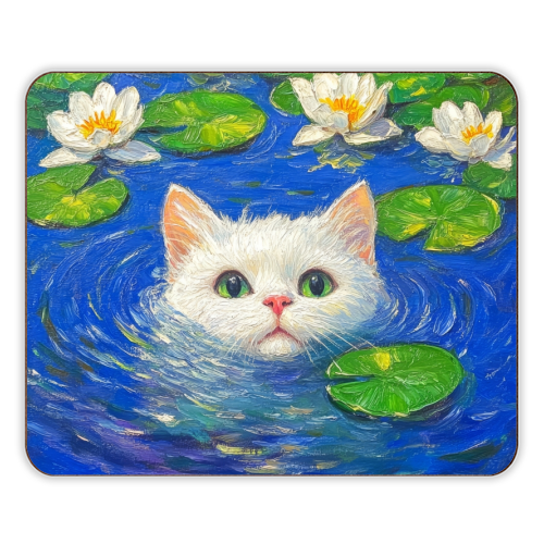 Blooming White Cat - designer placemat by DejaReve