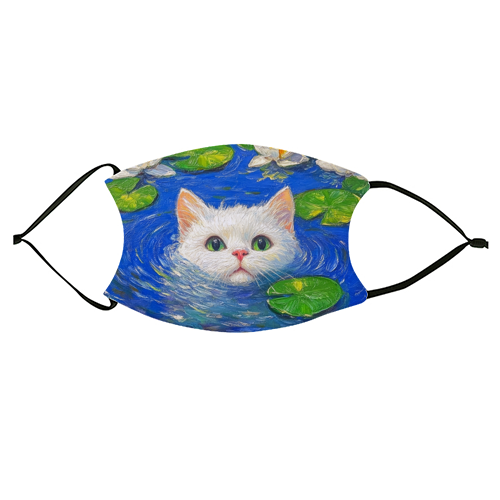 Blooming White Cat - face cover mask by DejaReve
