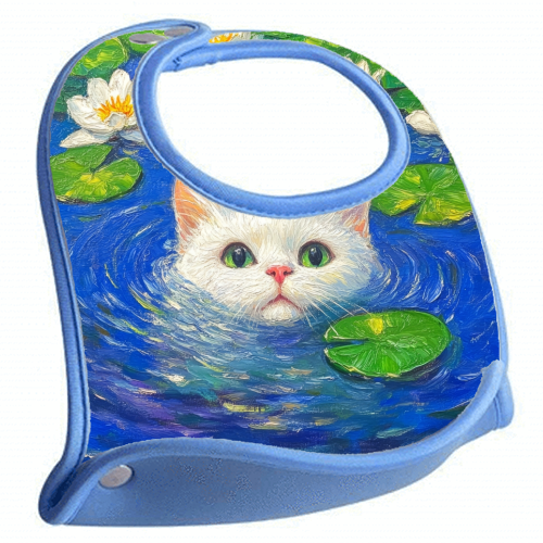 Blooming White Cat - feeding bib by DejaReve