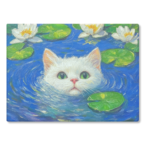 Blooming White Cat - glass chopping board by DejaReve