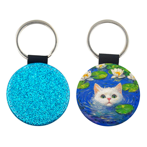 Blooming White Cat - keyring by DejaReve