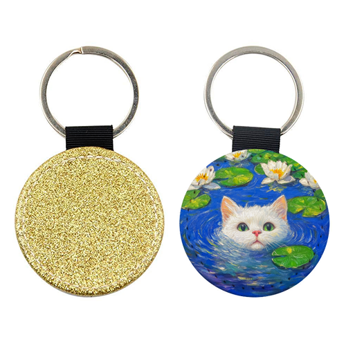 Blooming White Cat - keyring by DejaReve