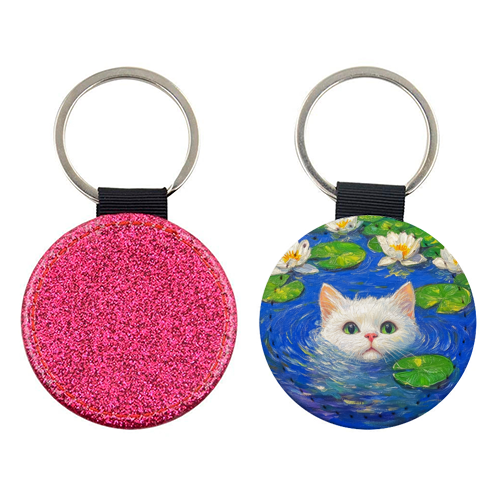 Blooming White Cat - keyring by DejaReve