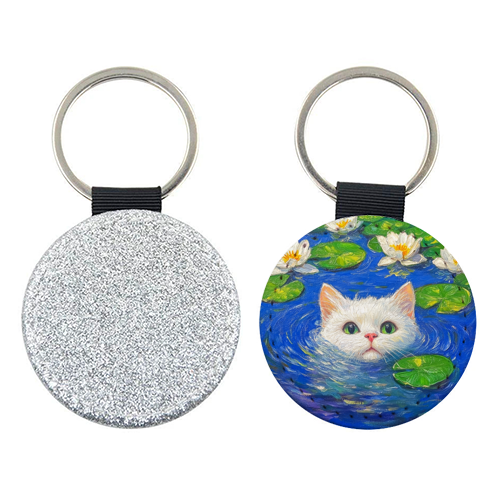 Blooming White Cat - keyring by DejaReve