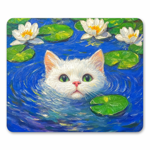 Blooming White Cat - mouse mat by DejaReve