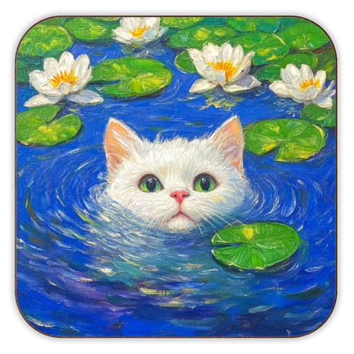 Blooming White Cat - personalised beer coaster by DejaReve