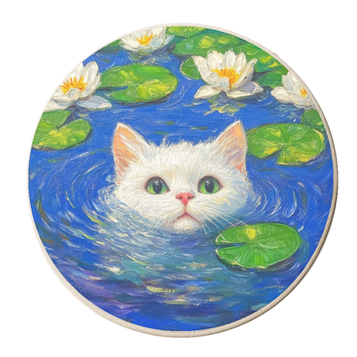 Blooming White Cat - personalised beer coaster by DejaReve
