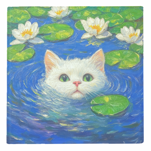 Blooming White Cat - personalised beer coaster by DejaReve