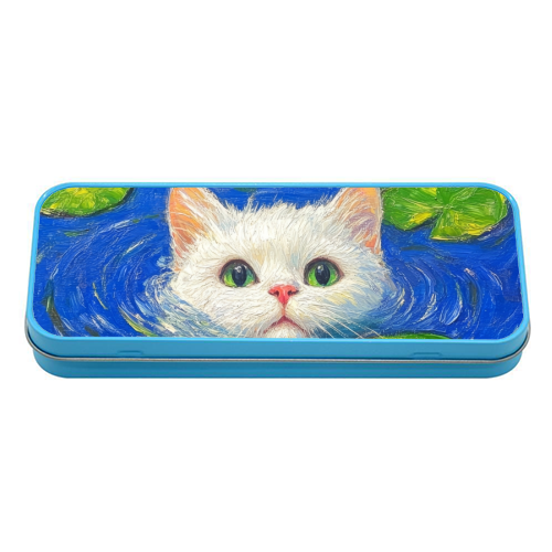 Blooming White Cat - tin pencil case by DejaReve