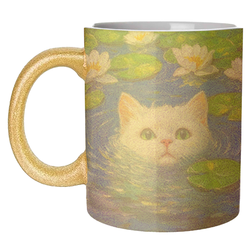 Blooming White Cat - unique mug by DejaReve