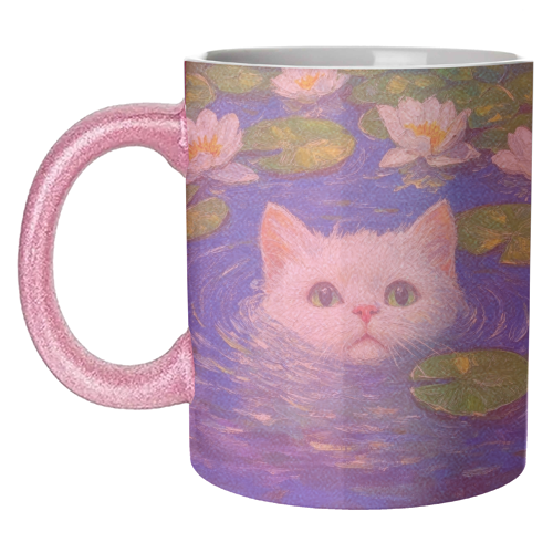 Blooming White Cat - unique mug by DejaReve