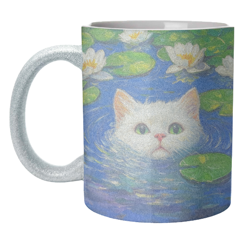 Blooming White Cat - unique mug by DejaReve
