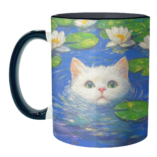 Blooming White Cat - unique mug by DejaReve