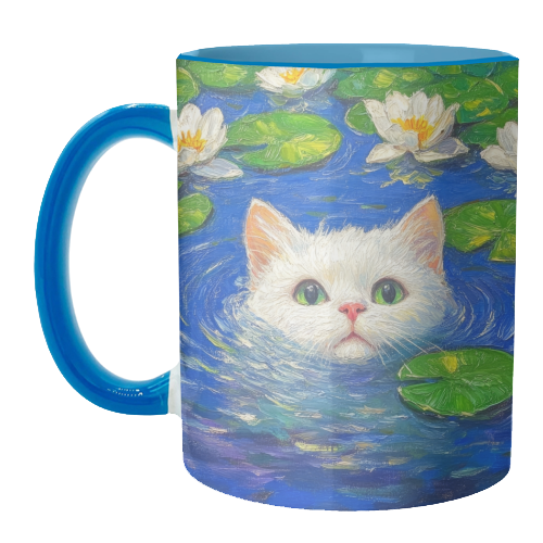 Blooming White Cat - unique mug by DejaReve