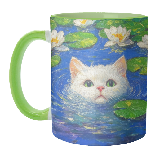 Blooming White Cat - unique mug by DejaReve