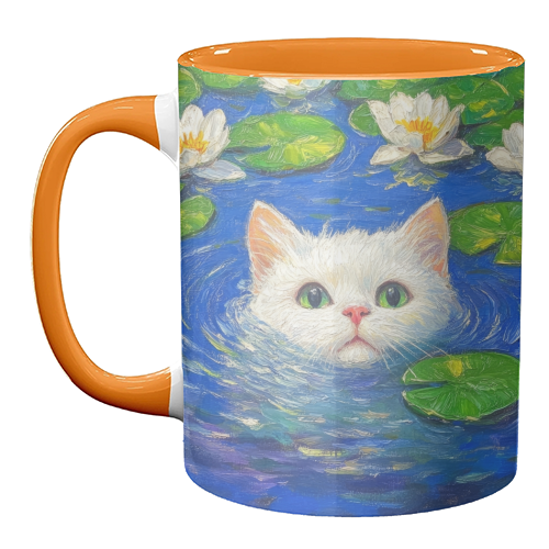 Blooming White Cat - unique mug by DejaReve