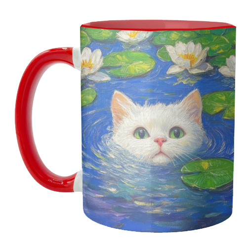 Blooming White Cat - unique mug by DejaReve