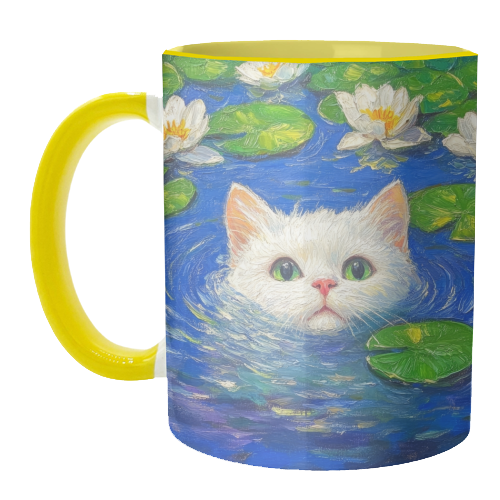 Blooming White Cat - unique mug by DejaReve