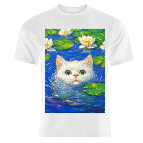 Blooming White Cat - unique t shirt by DejaReve