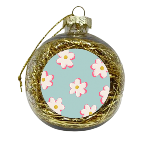 Blue and Pink Daisy Pattern - xmas bauble by Hollie Mills