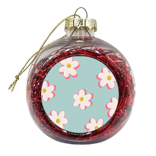 Blue and Pink Daisy Pattern - xmas bauble by Hollie Mills