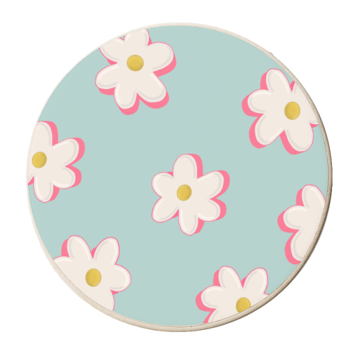 Blue and Pink Daisy Pattern - personalised beer coaster by Hollie Mills