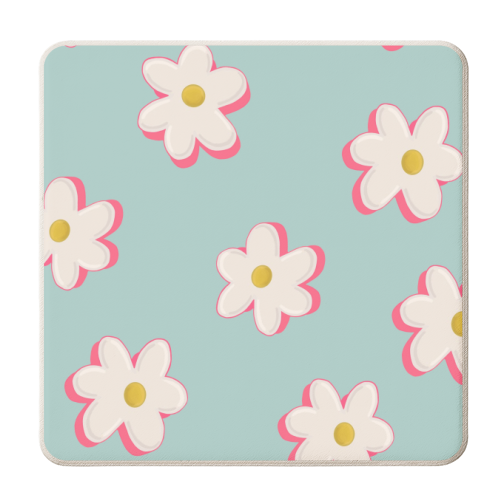 Blue and Pink Daisy Pattern - personalised beer coaster by Hollie Mills