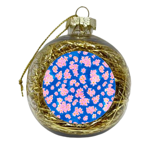 Blue and Pink watercolour flowers - xmas bauble by holly crerar