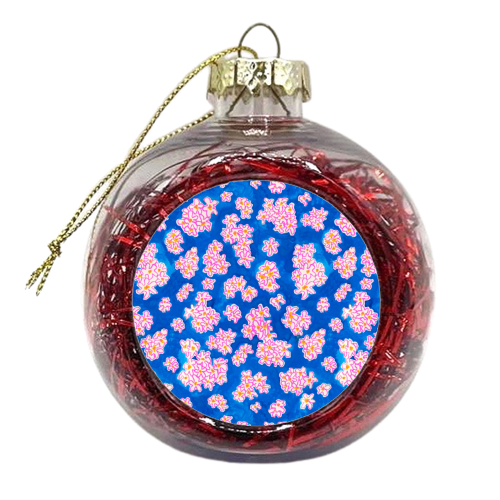Blue and Pink watercolour flowers - xmas bauble by holly crerar