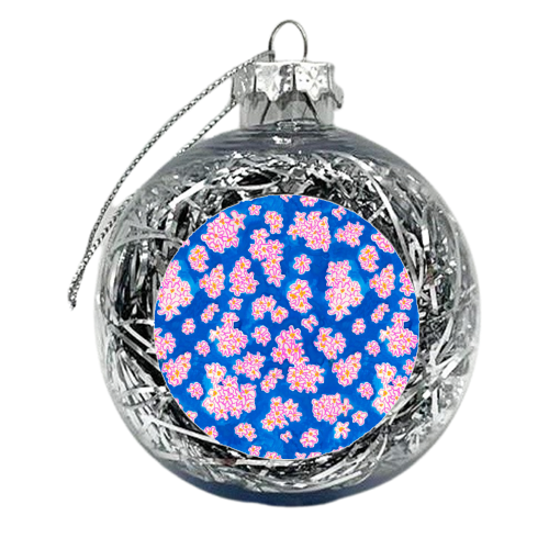Blue and Pink watercolour flowers - xmas bauble by holly crerar