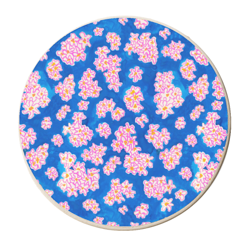 Blue and Pink watercolour flowers - personalised beer coaster by holly crerar
