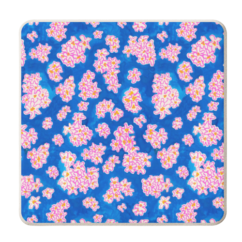 Blue and Pink watercolour flowers - personalised beer coaster by holly crerar