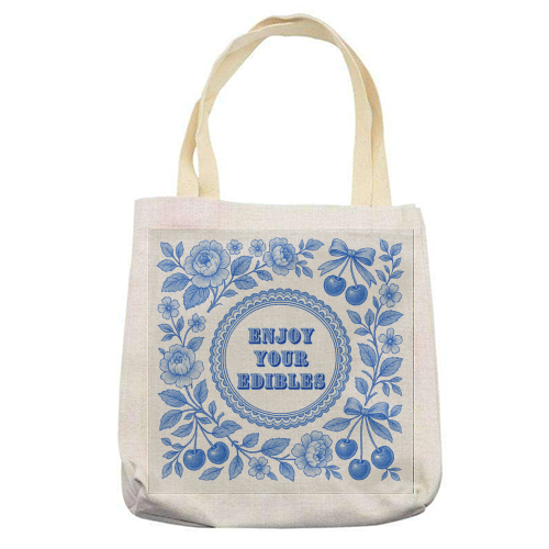 Blue and White Vintage Plate - printed canvas tote bag by Lilly Rose