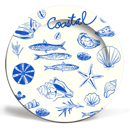 Blue Coastal Escape Minimalist - ceramic dinner plate by EZbie