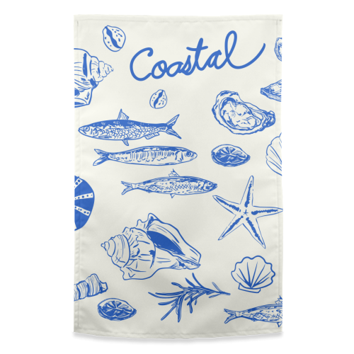 Blue Coastal Escape Minimalist - funny tea towel by EZbie