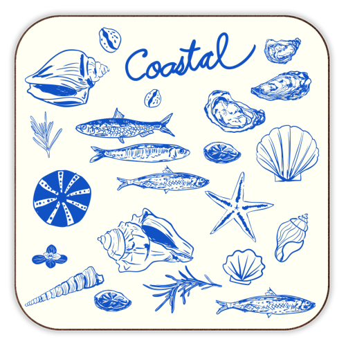 Blue Coastal Escape Minimalist - personalised beer coaster by EZbie