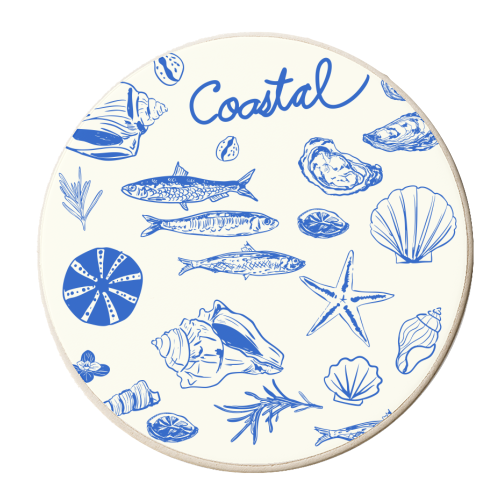 Blue Coastal Escape Minimalist - personalised beer coaster by EZbie