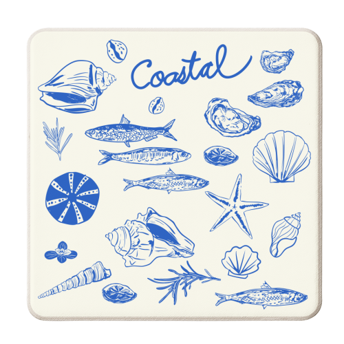 Blue Coastal Escape Minimalist - personalised beer coaster by EZbie
