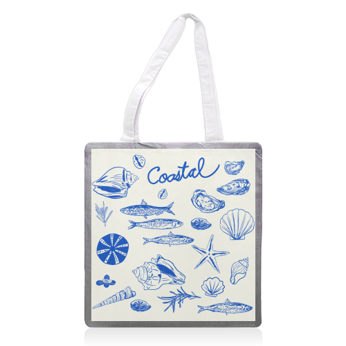 Blue Coastal Escape Minimalist - printed canvas tote bag by EZbie