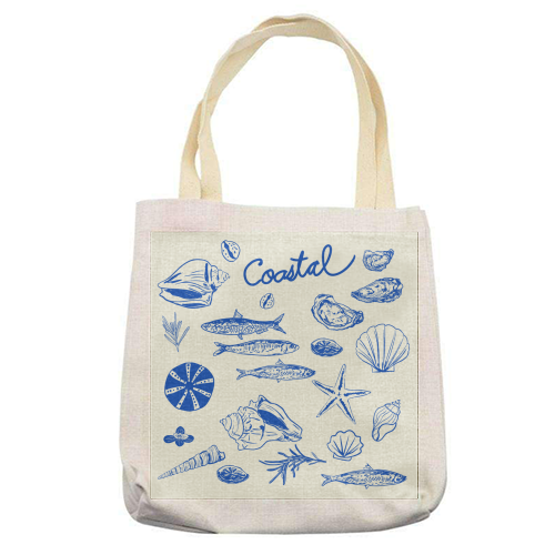 Blue Coastal Escape Minimalist - printed canvas tote bag by EZbie